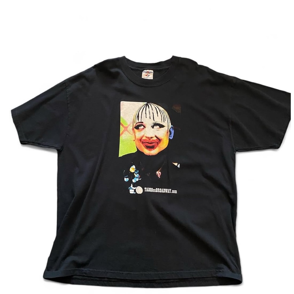 Musical Taboo T shirt with Boy Gorge as artist Leigh Bowery face print